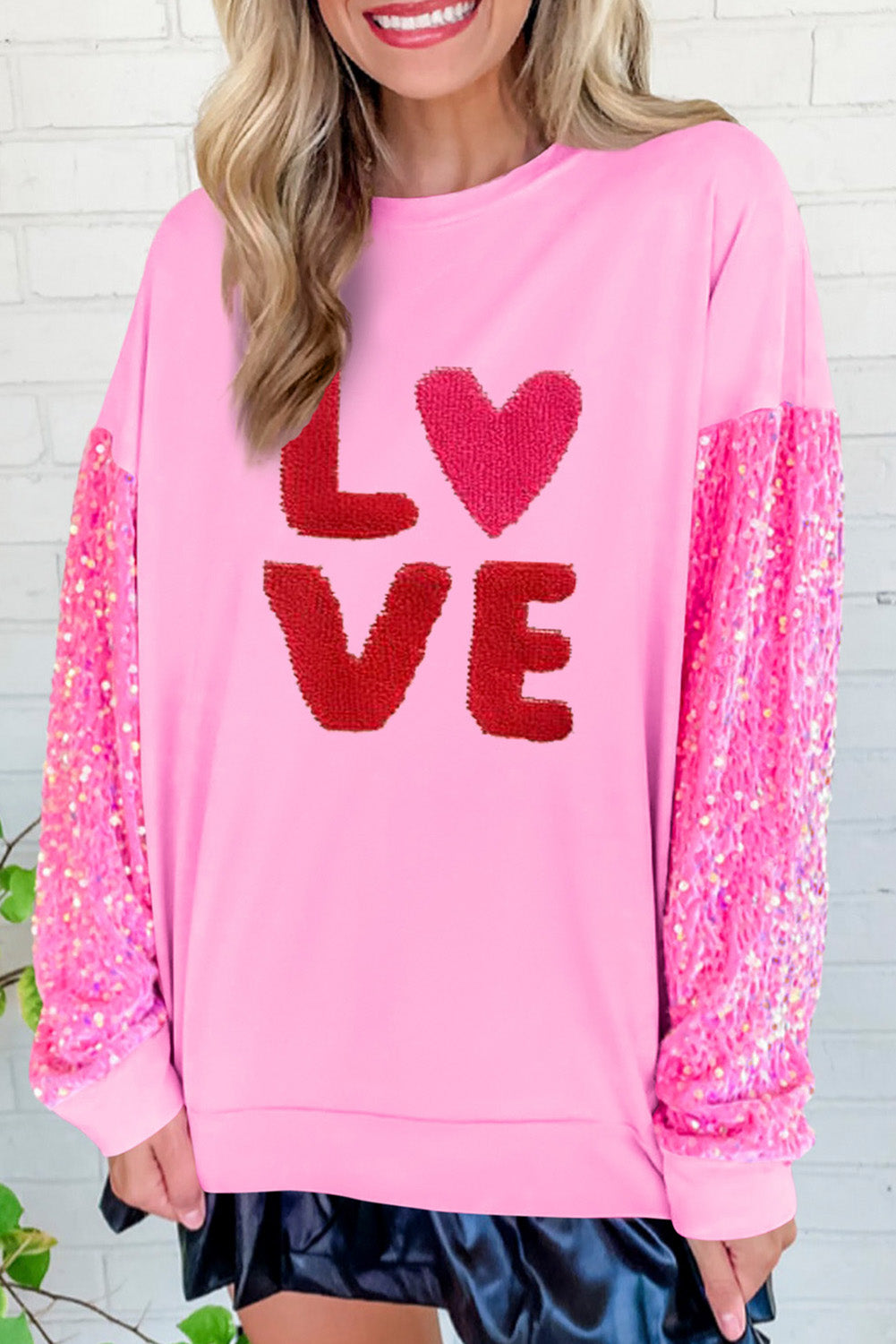 Women's Chenille Sequin Sleeve Sweatshirt