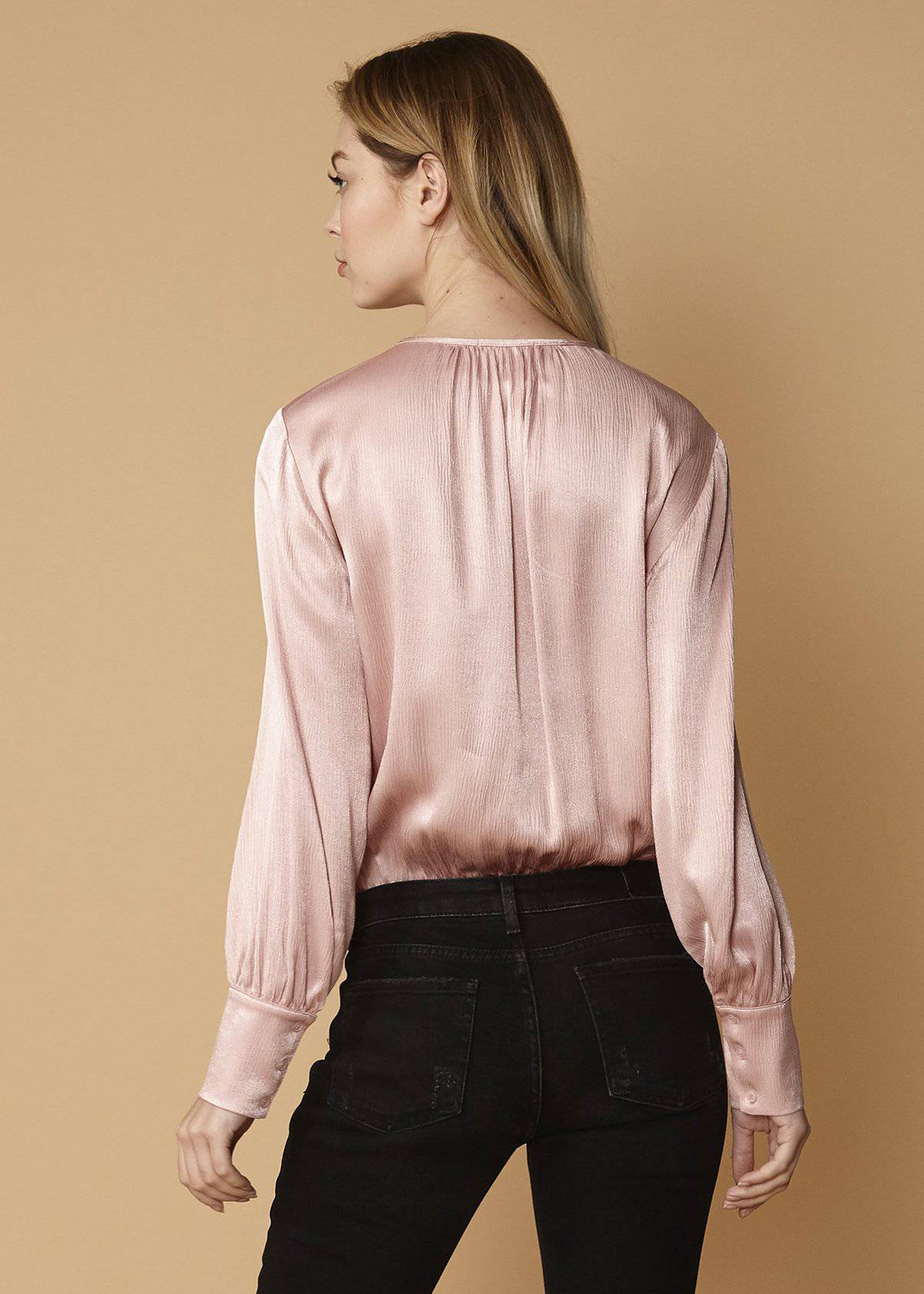 Pink Satin Long Sleeve Bodysuit