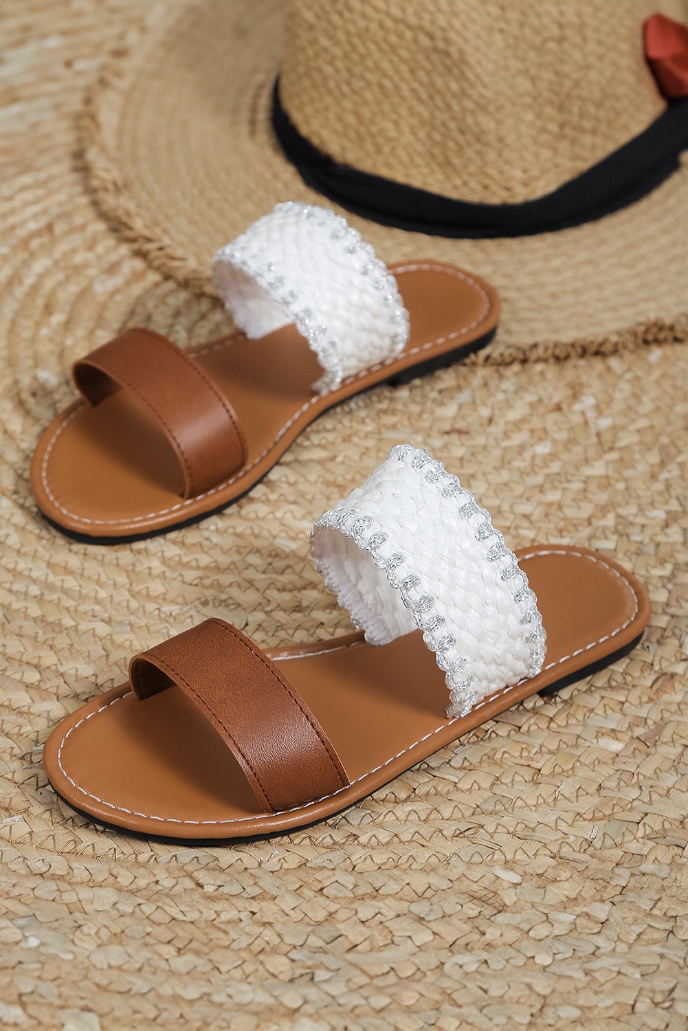 Faux Leather Woven Strap Sandals