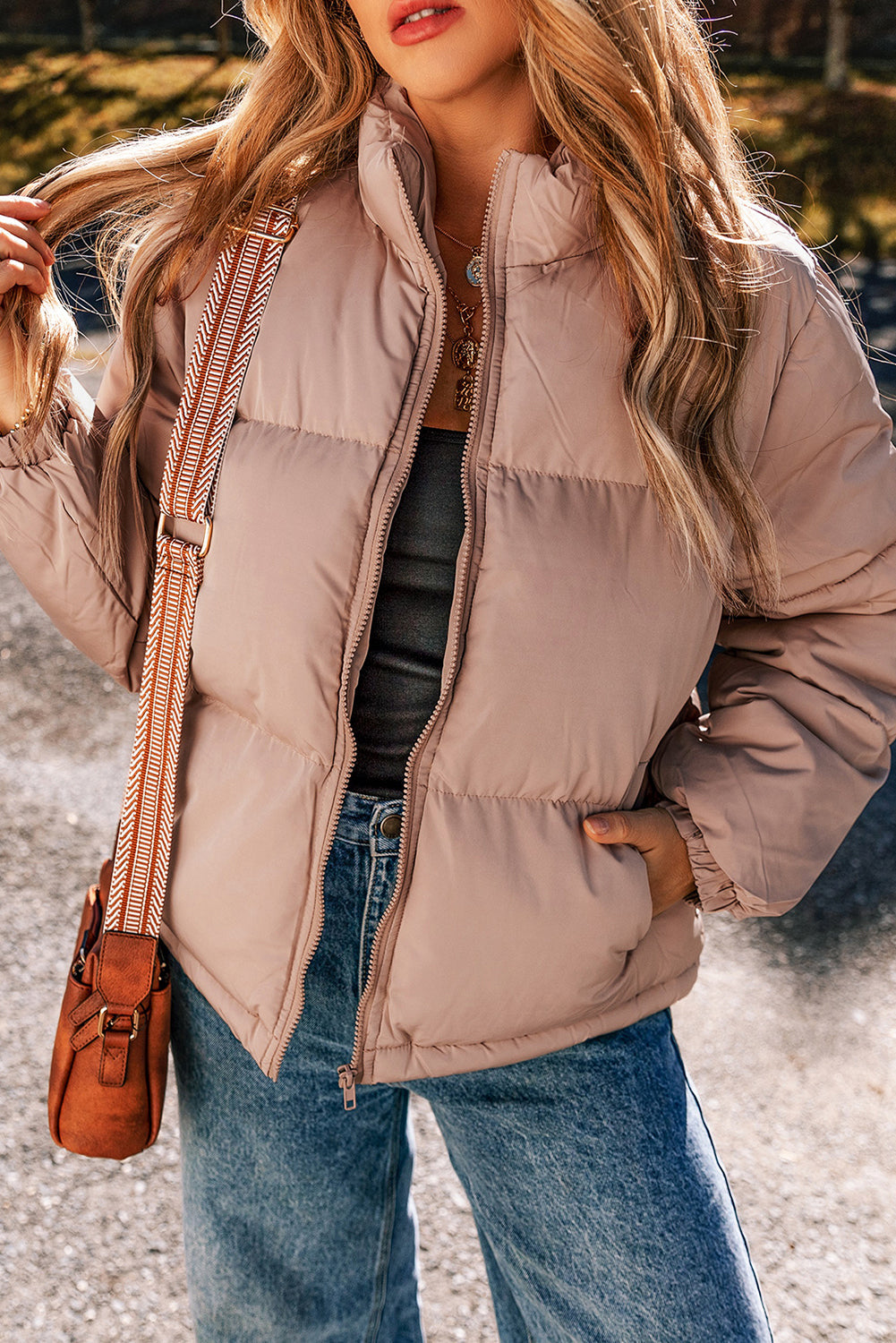 Apricot Pink Puffer Jacket