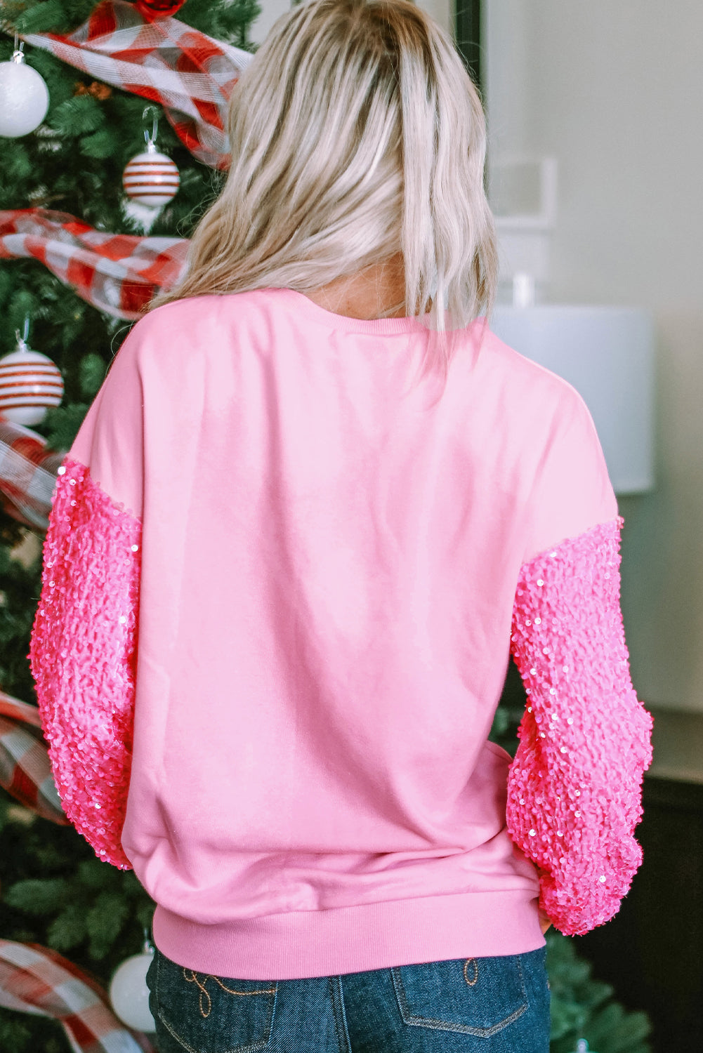 Women's Chenille Sequin Sleeve Sweatshirt