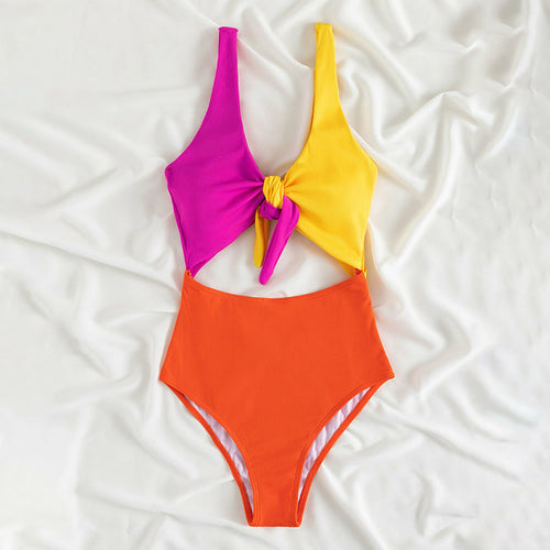 Color Block Knotted One-Piece Swimsuit