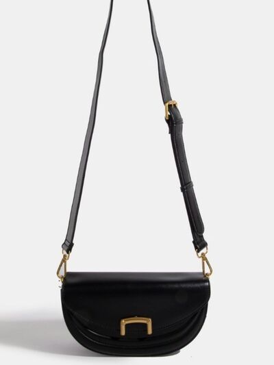 Buckle Closure Crescent Faux Leather Crossbody Bag