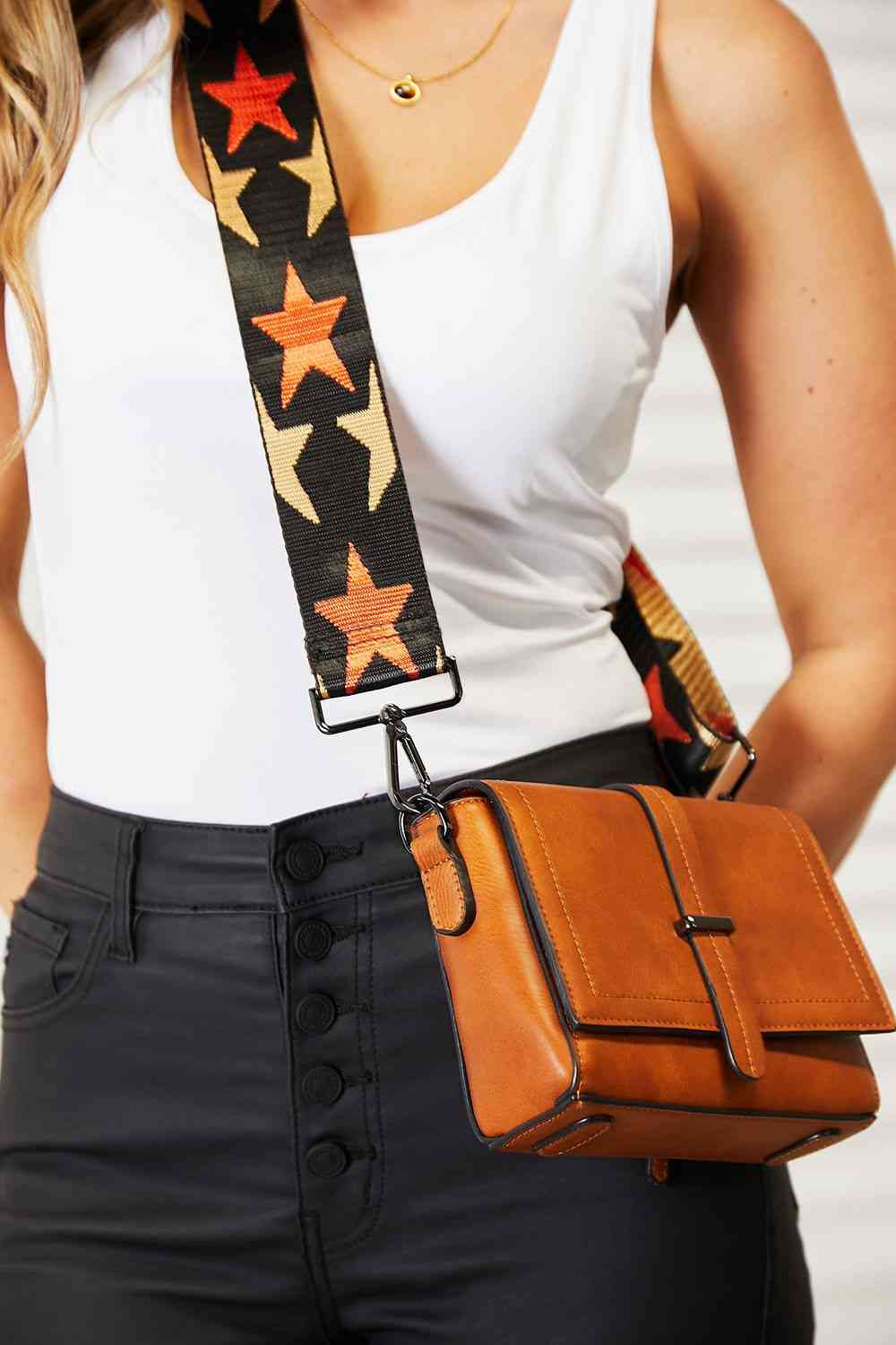 Faux Leather Wide Strap Crossbody Bag