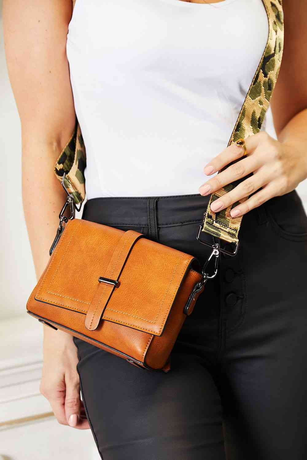 Faux Leather Wide Strap Crossbody Bag