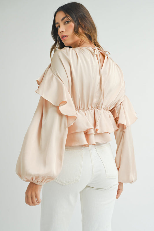 Satin Ruffled Peplum Blouse