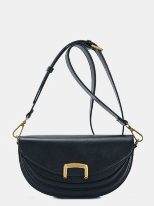 Buckle Closure Crescent Faux Leather Crossbody Bag