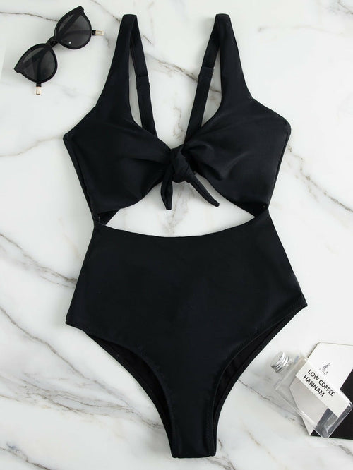 Color Block Knotted One-Piece Swimsuit