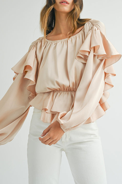 Satin Ruffled Peplum Blouse