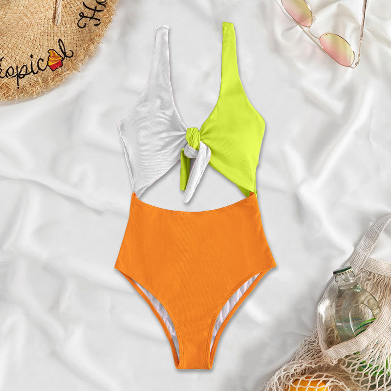 Color Block Knotted One-Piece Swimsuit