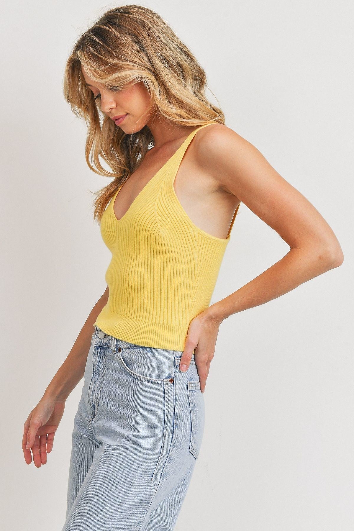 Rib Knit Plunge Sleeveless Top