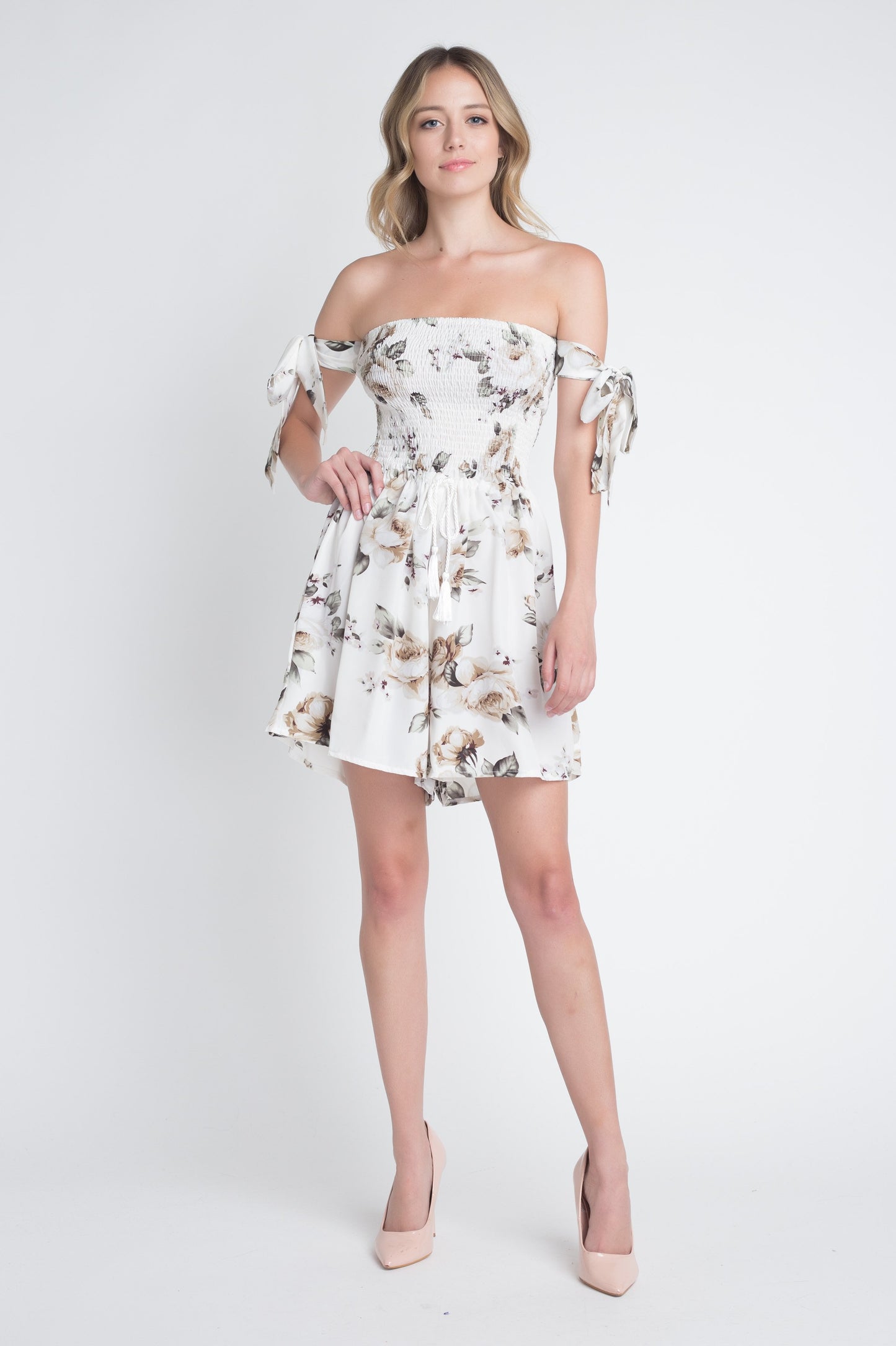 Women's Off Shoulder Floral Tie Romper