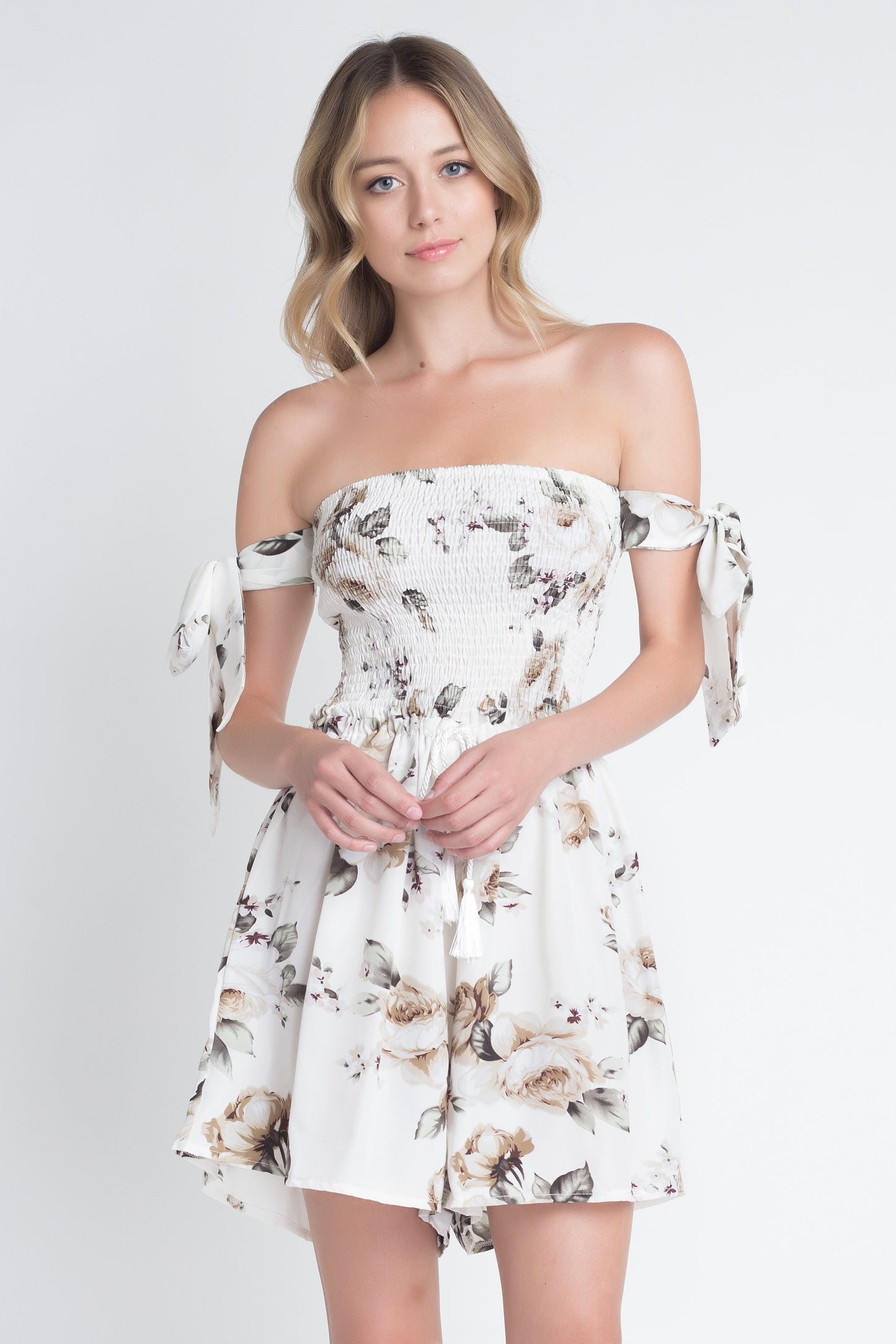 Women's Off Shoulder Floral Tie Romper