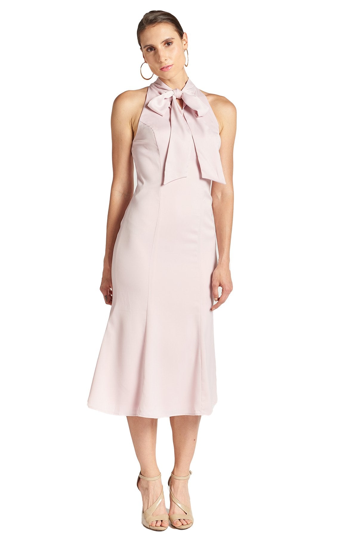 Eloise Satin Tie Neck Midi Dress