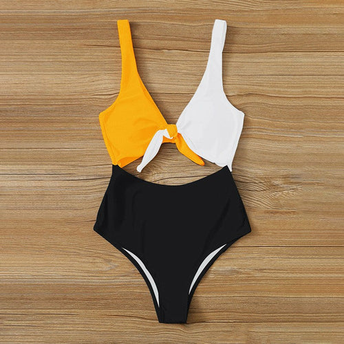 Color Block Knotted One-Piece Swimsuit