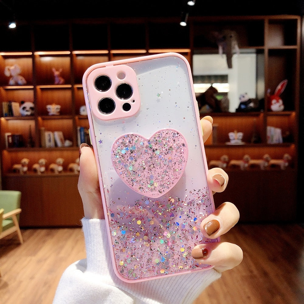 Glitter Case with Heart Stand for iPhone