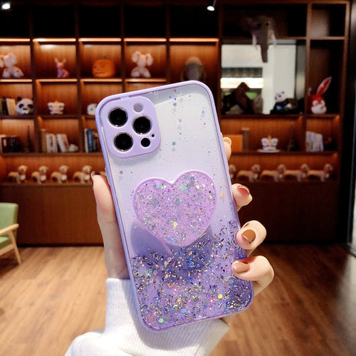 Glitter Case with Heart Stand for iPhone