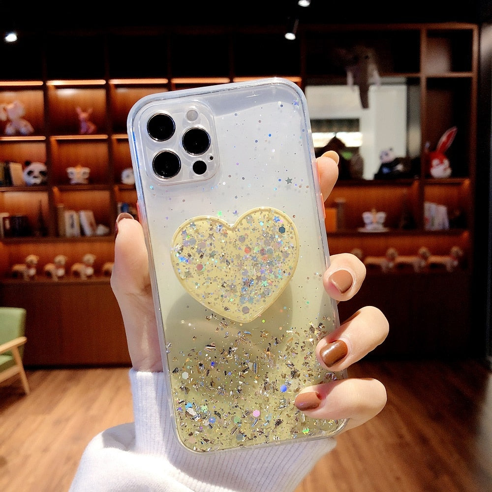 Glitter Case with Heart Stand for iPhone