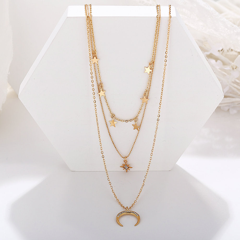 3 Piece Celestial Drop Necklace With Crystals 18K Gold