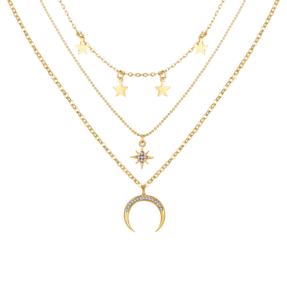 3 Piece Celestial Drop Necklace With Crystals 18K Gold