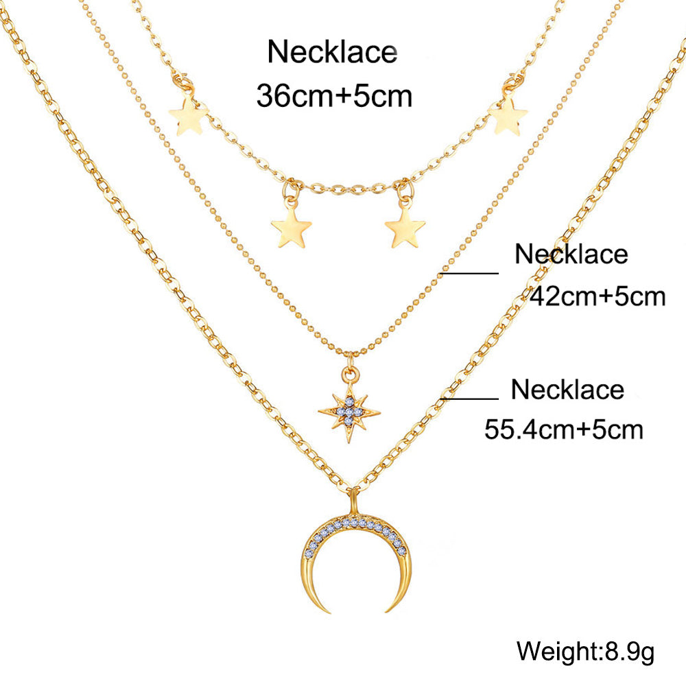 3 Piece Celestial Drop Necklace With Crystals 18K Gold