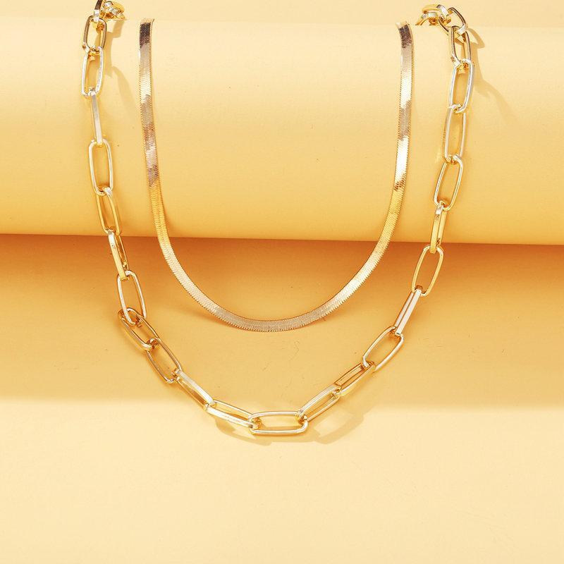 Omega and Paperclip Layer 18K Gold Plated Necklace Set