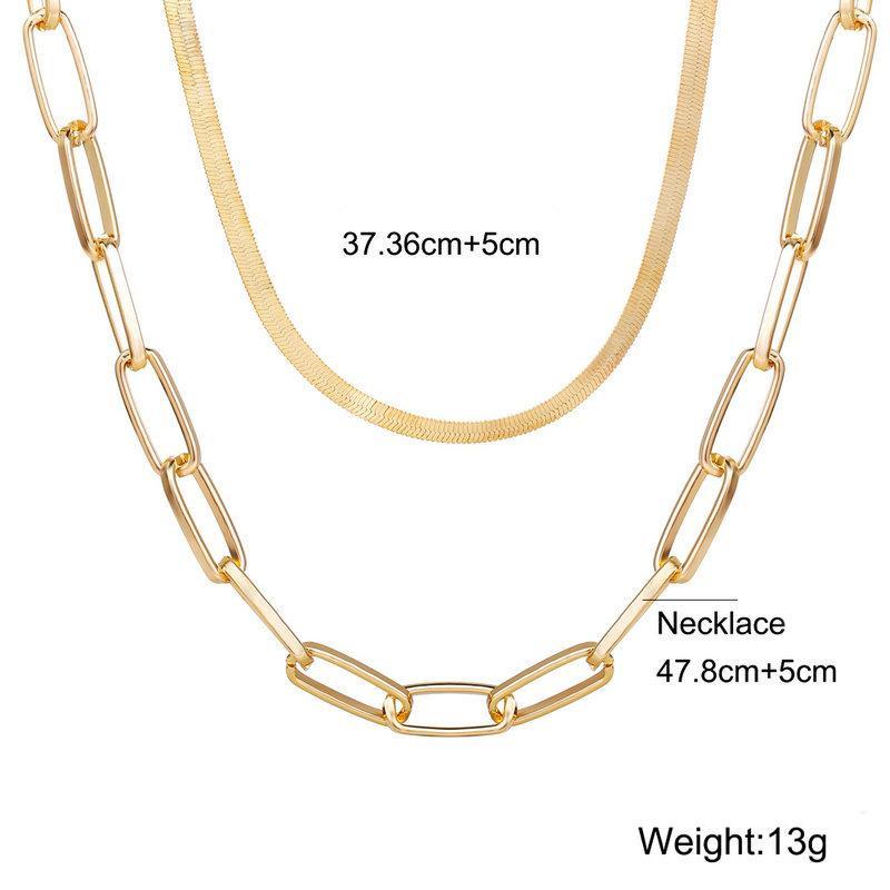 Omega and Paperclip Layer 18K Gold Plated Necklace Set