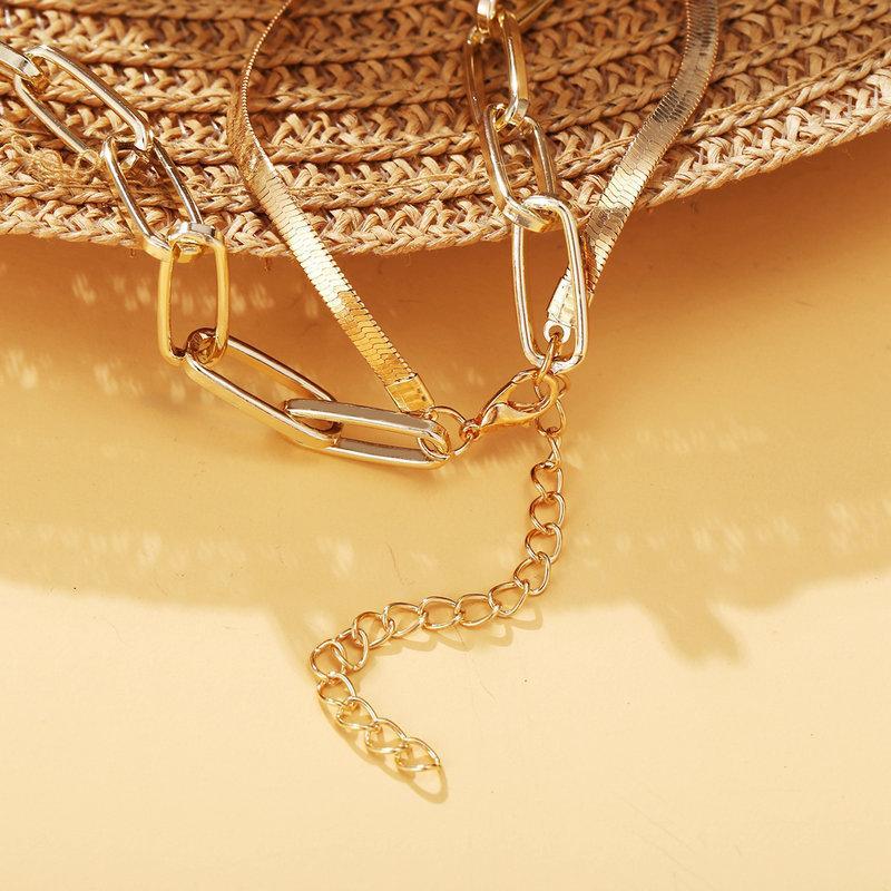 Omega and Paperclip Layer 18K Gold Plated Necklace Set