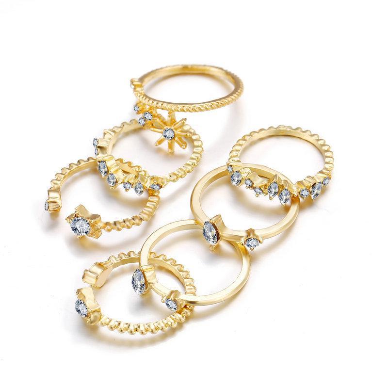 5 Piece Stars Set With Crystals 18K Gold Plated Rings