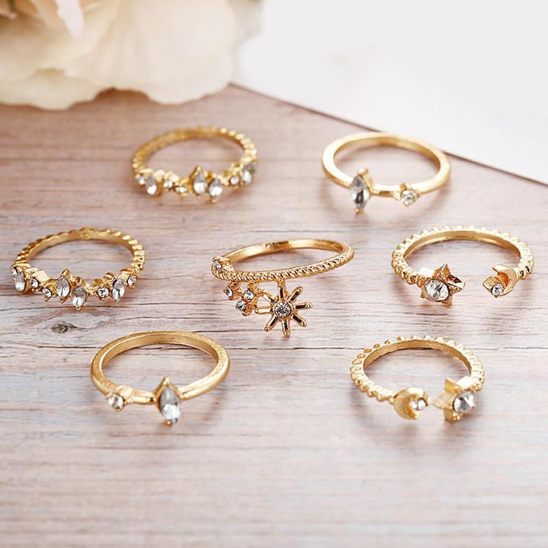 5 Piece Stars Set With Crystals 18K Gold Plated Rings