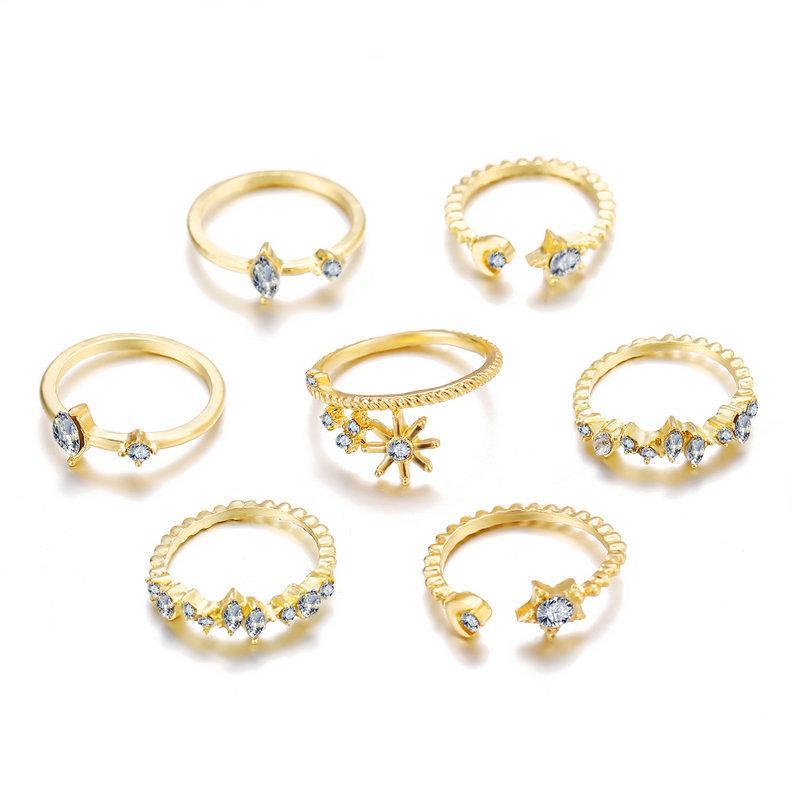 5 Piece Stars Set With Crystals 18K Gold Plated Rings