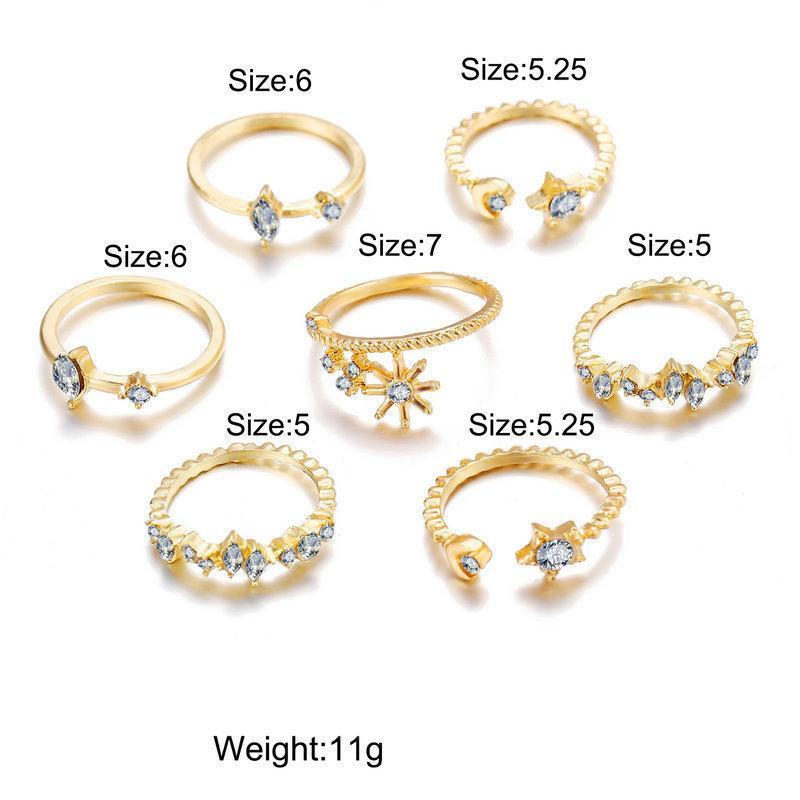 5 Piece Stars Set With Crystals 18K Gold Plated Rings