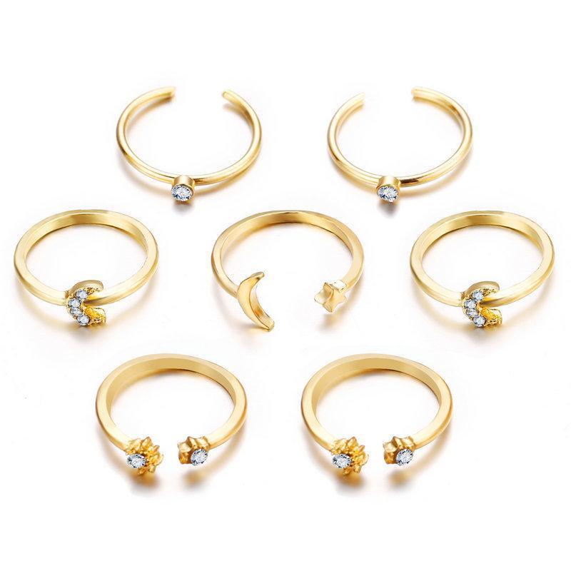 7 Piece Moon & Stars Ring Set