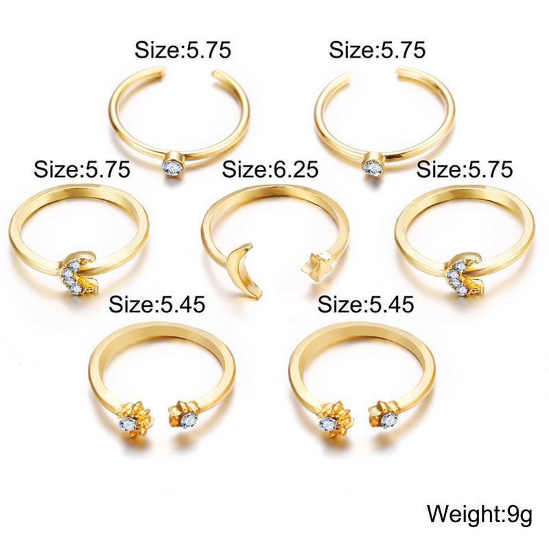 7 Piece Moon & Stars Ring Set