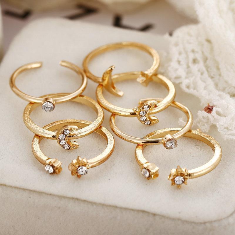 7 Piece Moon & Stars Ring Set