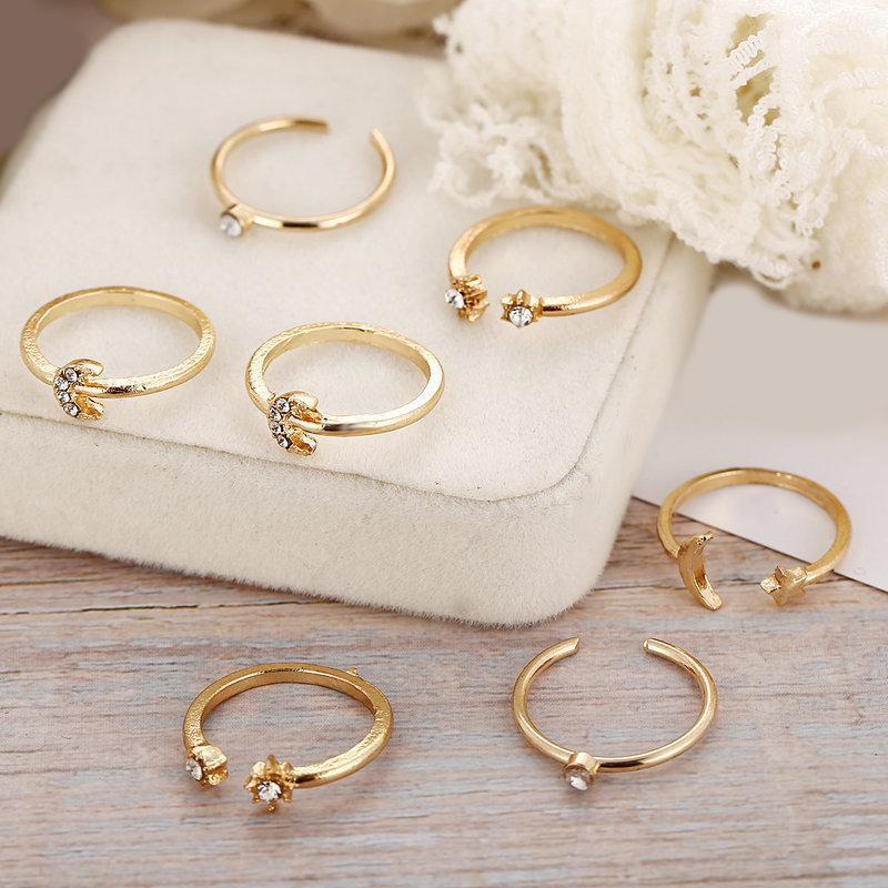 7 Piece Moon & Stars Ring Set