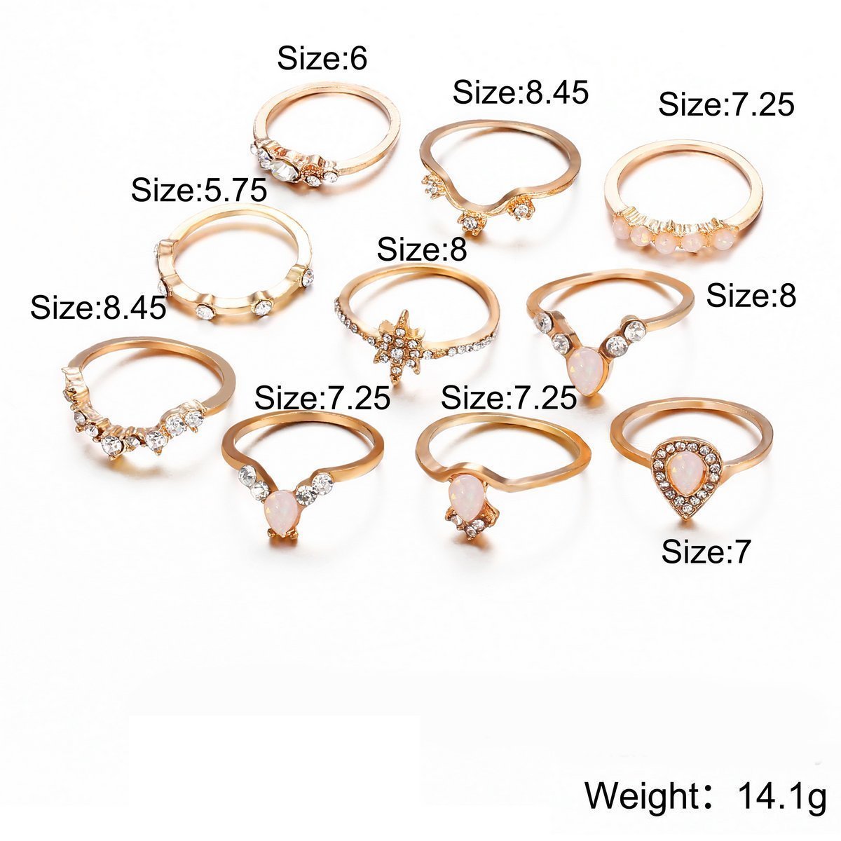 10 Piece Opal Ring Set