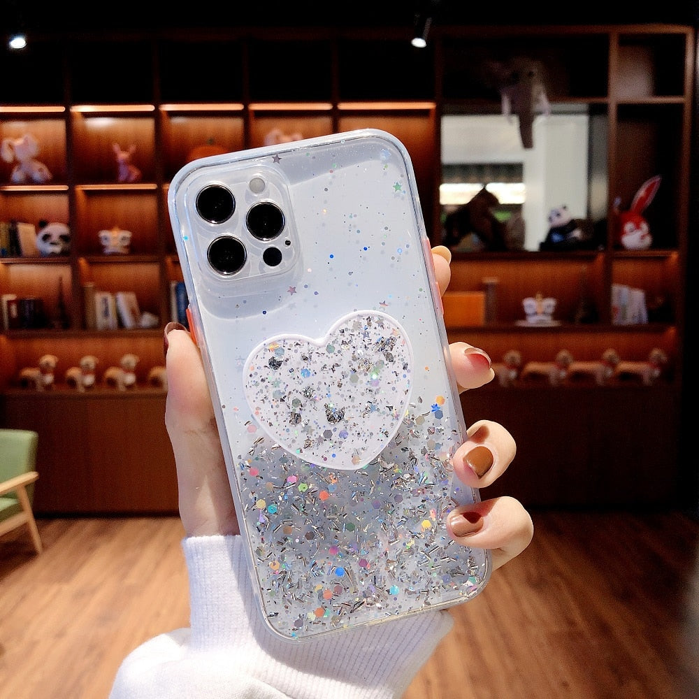 Glitter Case with Heart Stand for iPhone