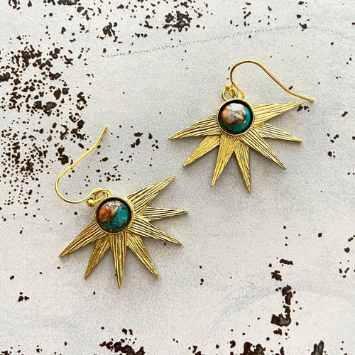 Sun Goddess Earrings with Copper Oyster Turquoise