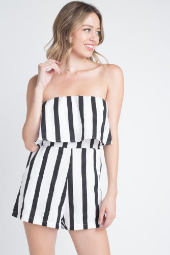 Women's Strapless Striped Romper