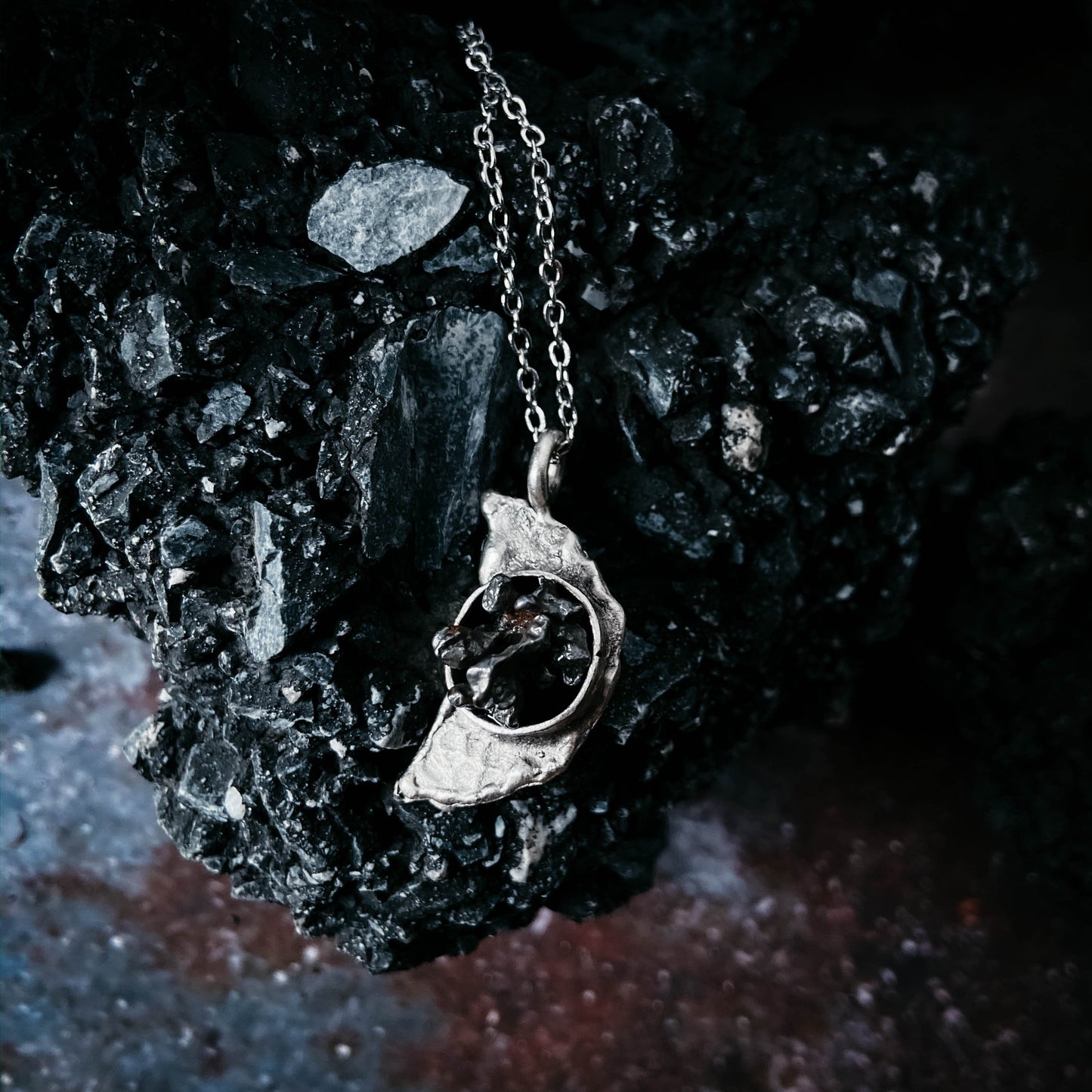 Crescent Moon Necklace with Authentic Meteorite