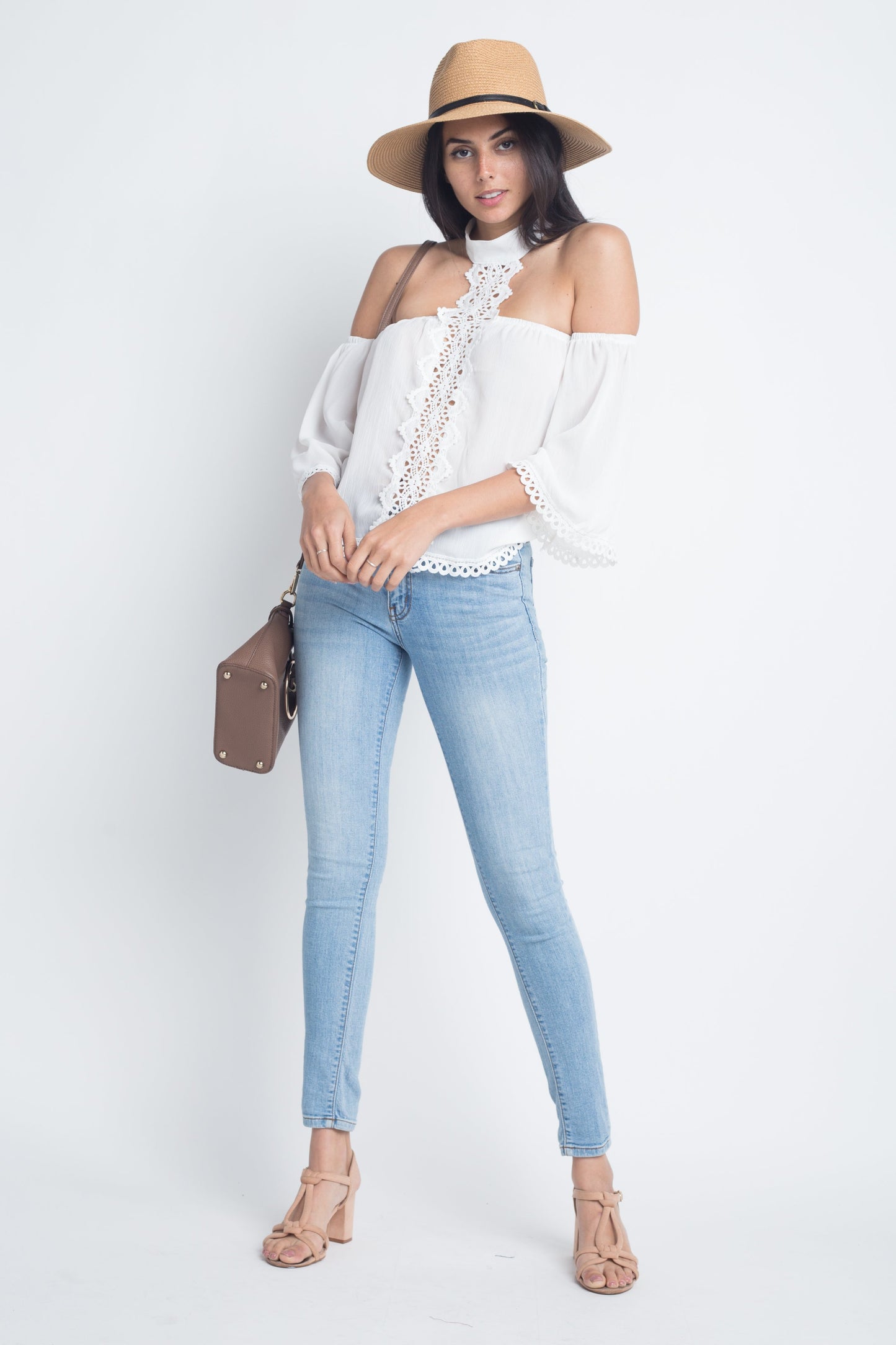 Women's High Neck Crochet Top