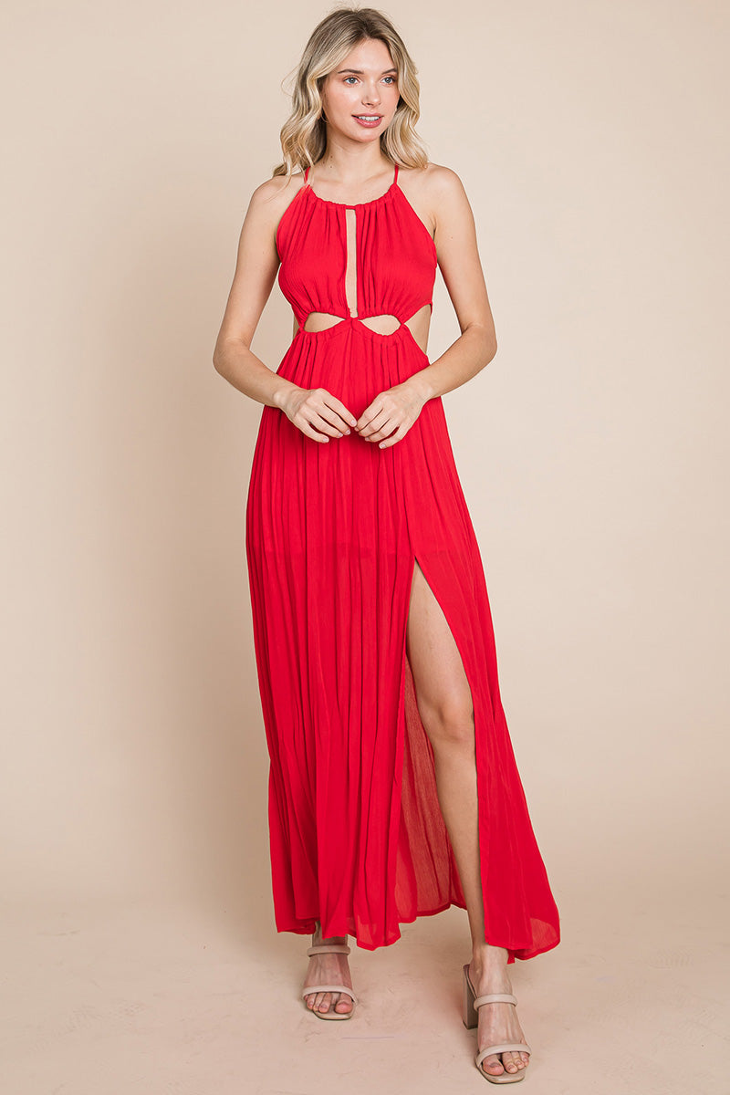 Split Front Cut Out Halter Maxi Dress