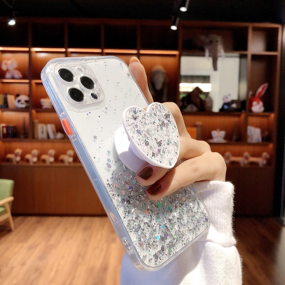 Glitter Case with Heart Stand for iPhone