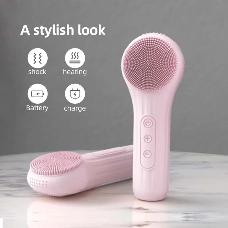 Portable Mini Electric Heated Silicone Facial Cleansing Brush