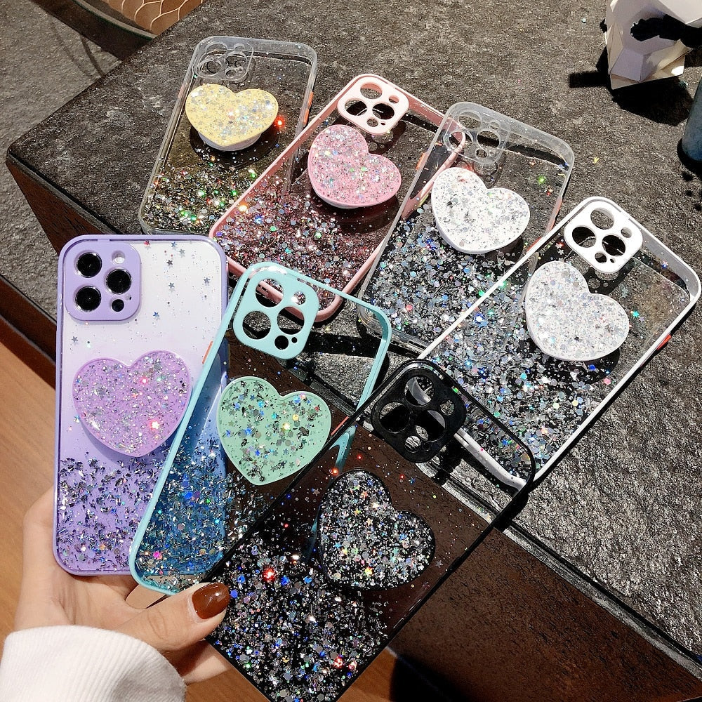 Glitter Case with Heart Stand for iPhone