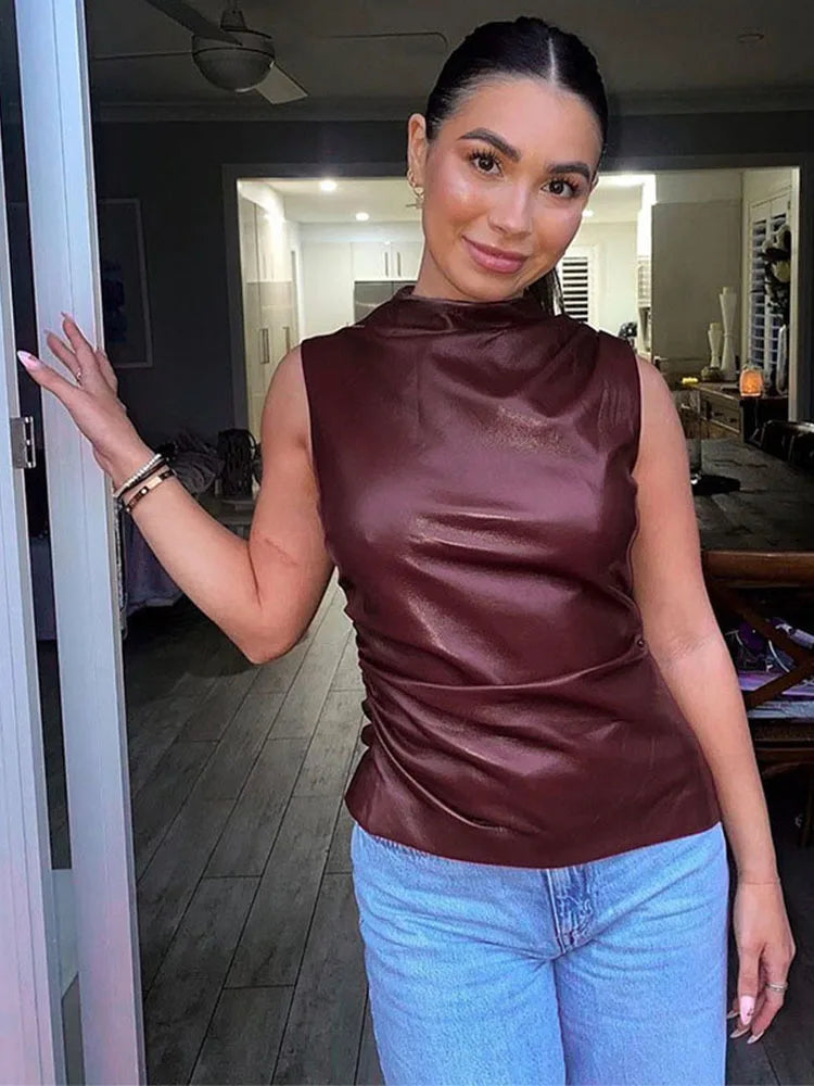 Women's Faux Leather Top