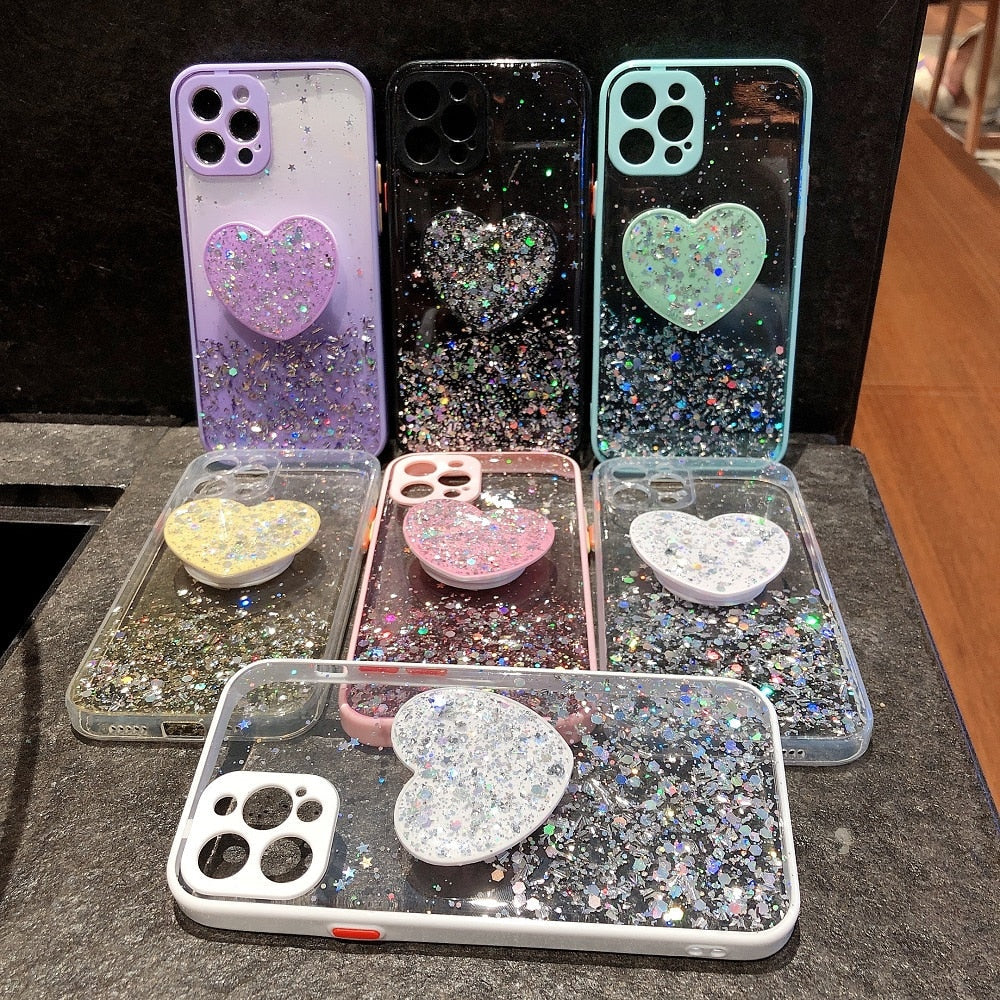 Glitter Case with Heart Stand for iPhone