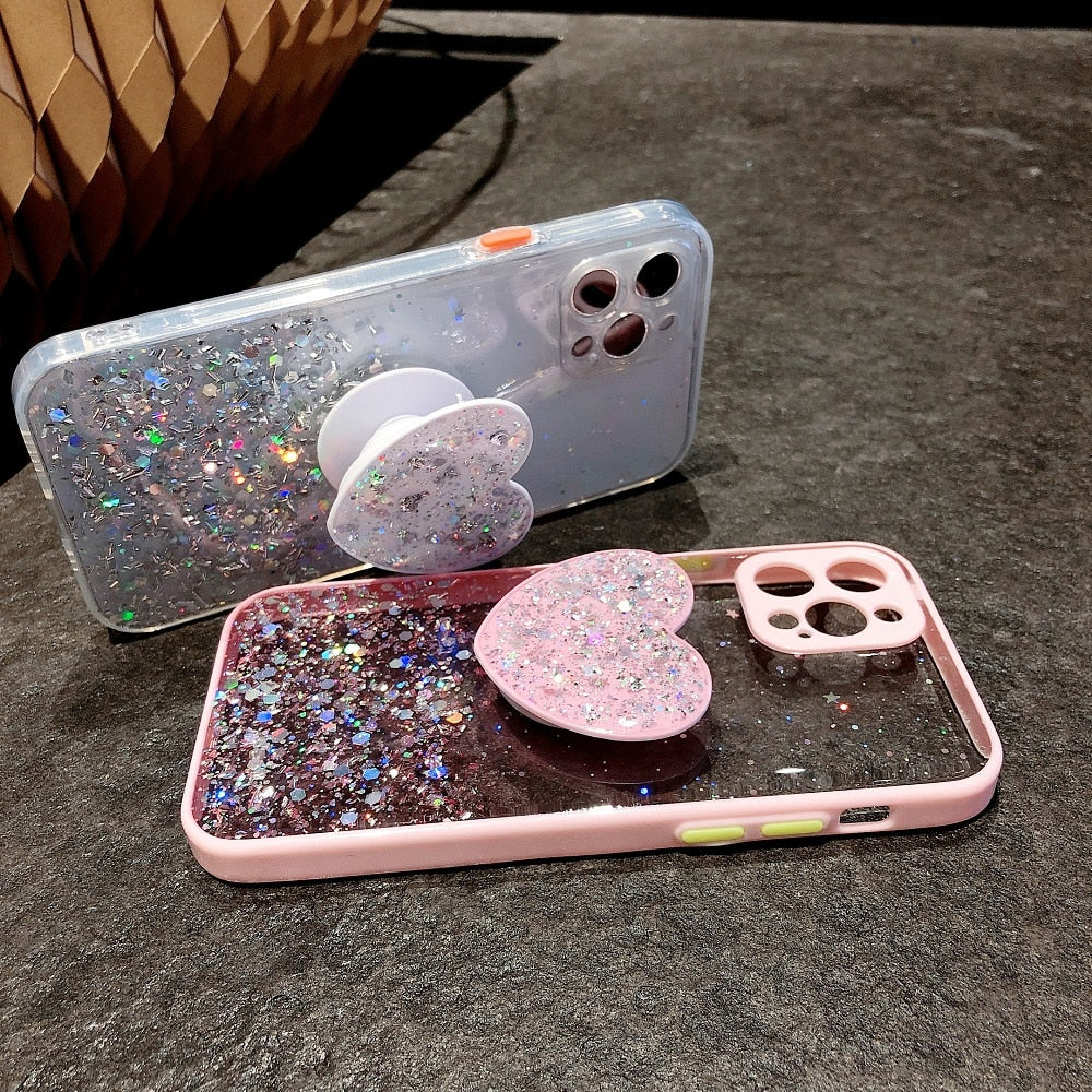 Glitter Case with Heart Stand for iPhone