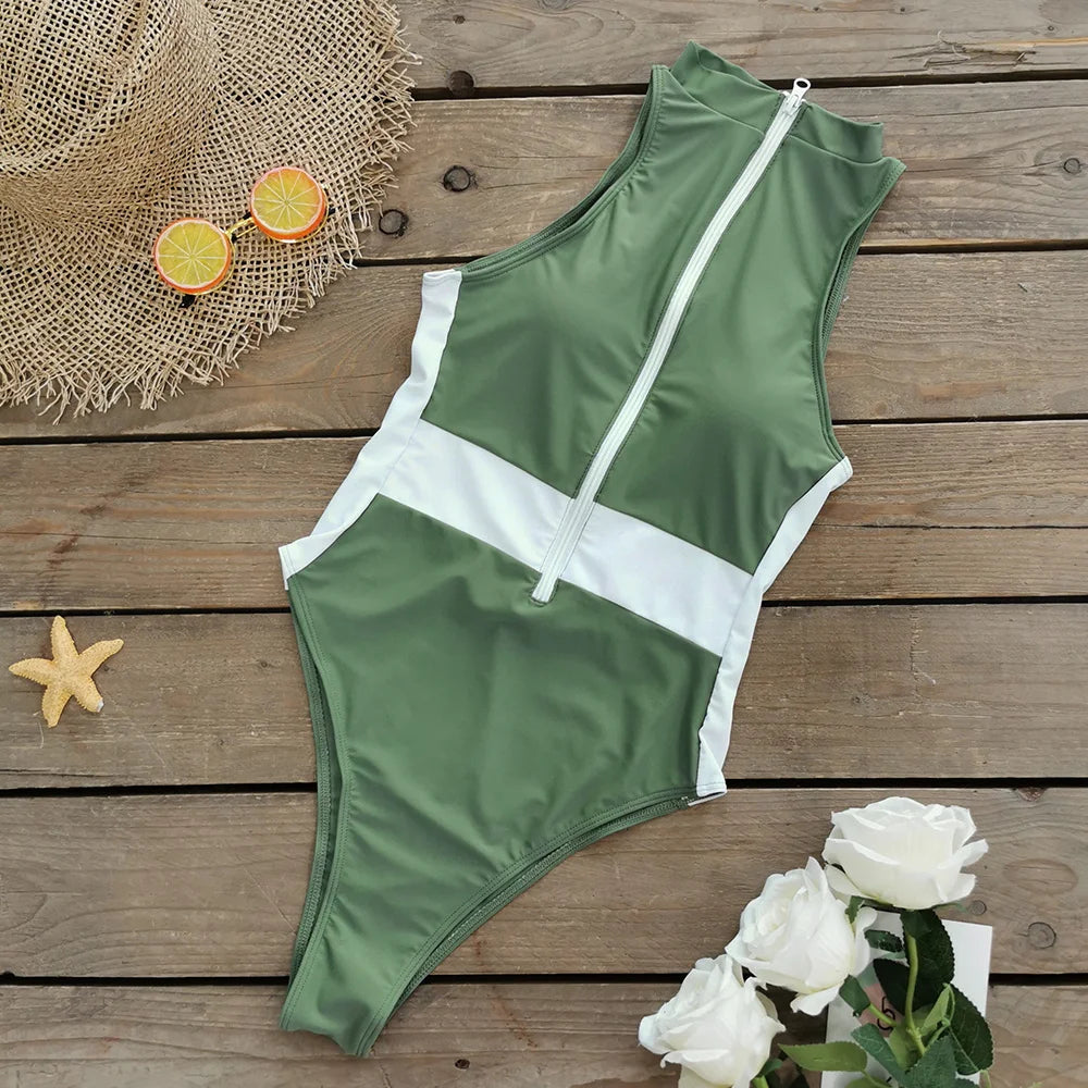 Zara High Neck One Piece Swimsuit